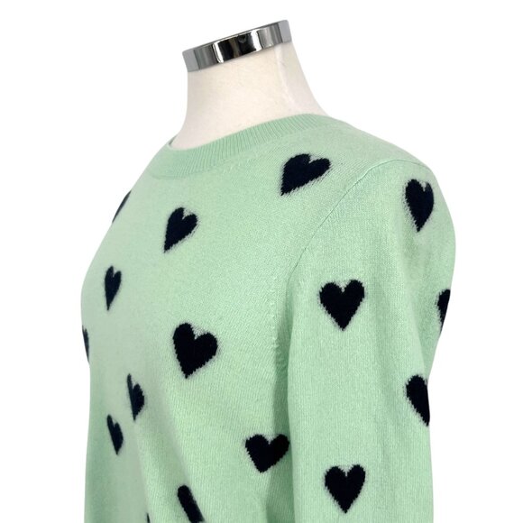 J.Crew Everyday Cashmere Heart Print Sweater Mint Green Size Medium - Picture 4 of 9